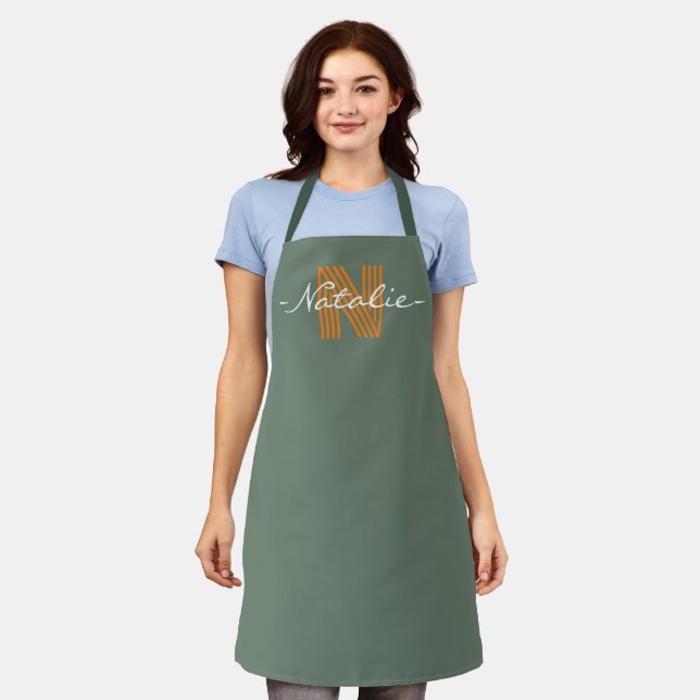 Stilvolle Beschriftung Monogram rauchen grün moder Schürze (Getragen)