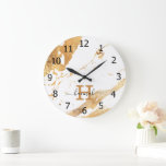 Stilvolle Bezeichnung für das White Marble Gold Fo Große Wanduhr<br><div class="desc">Luxuriöse Elegante White Marble Gold Foil Mit Monogramm Monogram Name Large Clock</div>