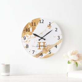 Stilvolle Bezeichnung für das White Marble Gold Fo Große Wanduhr