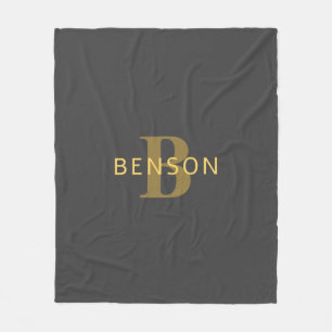 Stilvolle Bezeichnung & Monogramm   Gold & Dunkelg Fleecedecke