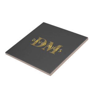 Stilvolle Bezeichnung & Monogramm   Gold & Dunkelg Fliese