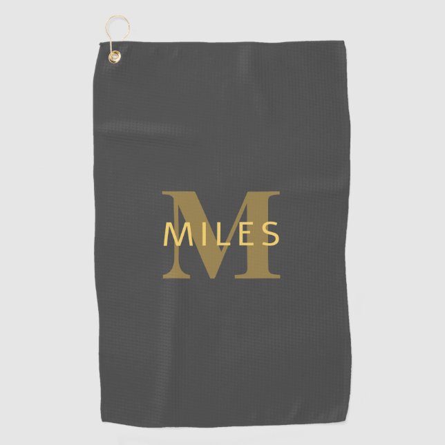 Stilvolle Bezeichnung & Monogramm | Gold & Dunkelg Golfhandtuch (Vorderseite)