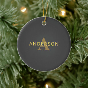 Stilvolle Bezeichnung & Monogramm   Gold & Dunkelg Keramik Ornament