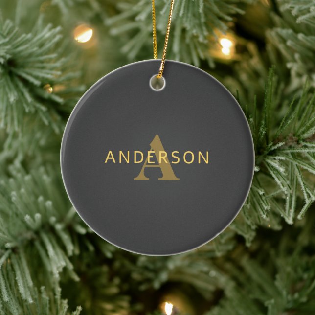 Stilvolle Bezeichnung & Monogramm | Gold & Dunkelg Keramik Ornament (Baum)