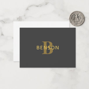Stilvolle Bezeichnung & Monogramm   Gold & Dunkelg Mitteilungskarte