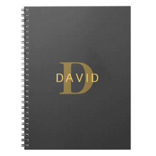 Stilvolle Bezeichnung & Monogramm   Gold & Dunkelg Notizblock