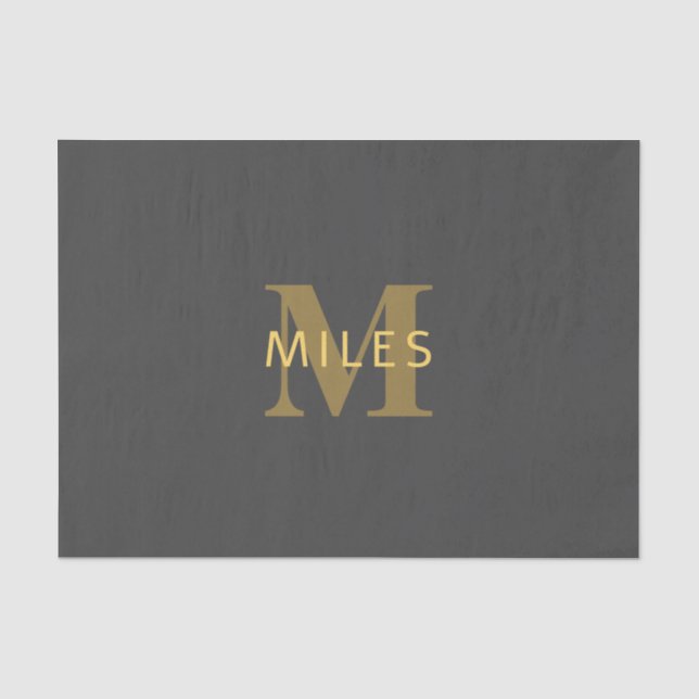 Stilvolle Bezeichnung & Monogramm | Gold & Dunkelg Seidenpapier (Vorderseite)