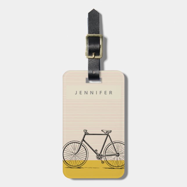 Stilvolle Bike Illustration Blush und gelber Name Gepäckanhänger (Vorderseite vertikal)
