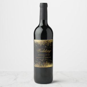Stilvolle Black and Gold Snowflakes Hochzeit Weinetikett