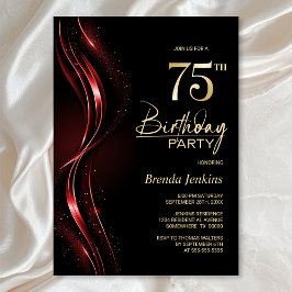 Stilvolle Black and Red 75. Geburtstagsparty Einladung