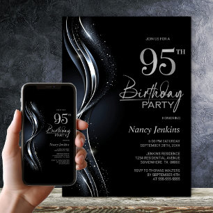 Stilvolle Black and Silver 95. Geburtstagsparty Einladung