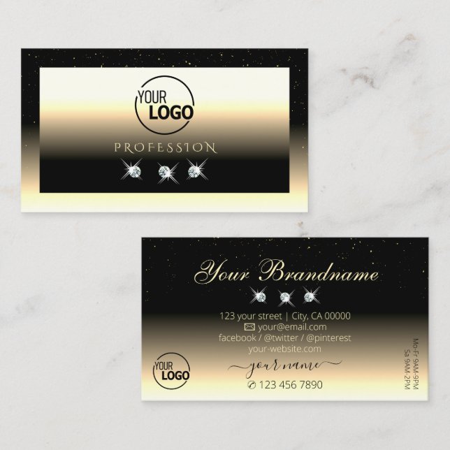 Stilvolle Black Cream Gold Sparkle Diamonds Logo h Visitenkarte (Vorne/Hinten)