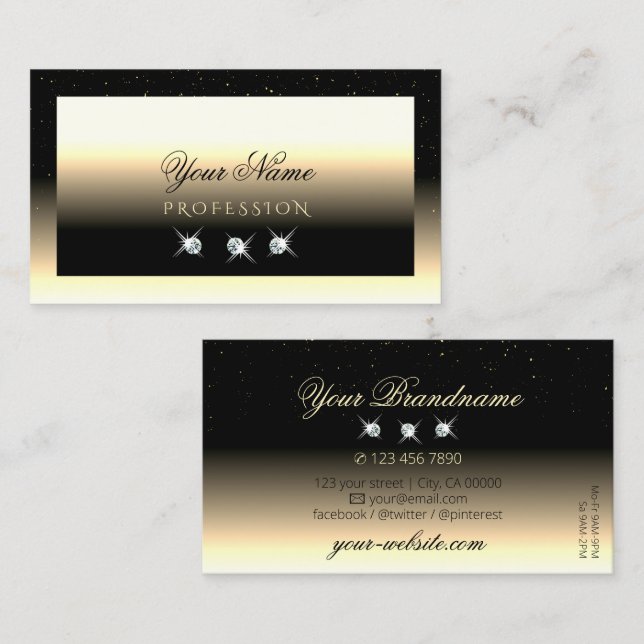 Stilvolle Black Cream Gold Sparkle Diamonds Luxus Visitenkarte (Vorne/Hinten)
