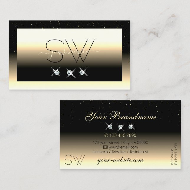 Stilvolle Black Cream Gold Sparkle Diamonds Monogr Visitenkarte (Vorne/Hinten)