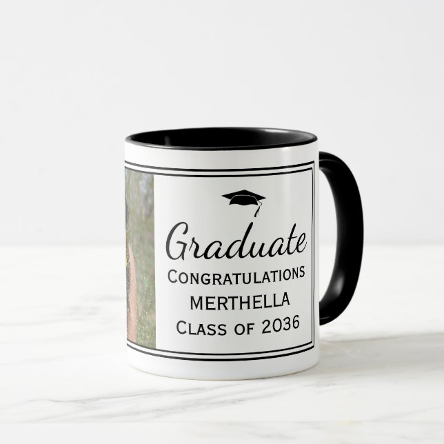 Stilvolle Black Custom Foto Abschluss Tasse (VorderseiteRechts)