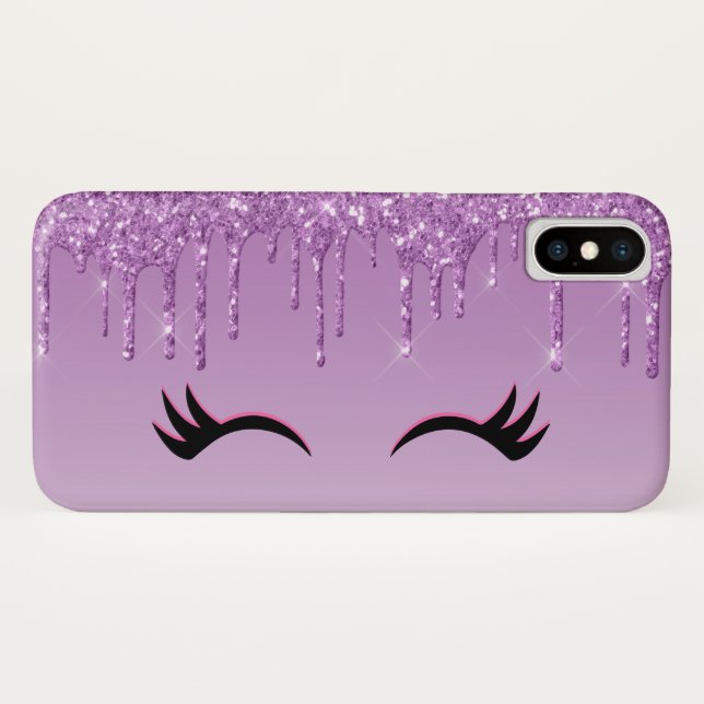 Stilvolle Black Eyelashes und Lila Glitzer Case-Mate iPhone Hülle (Rückseite (Horizontal))