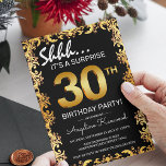 Stilvolle Black & Gold 30. Überraschung Geburtstag Einladung<br><div class="desc">Set den Ton für ein unvergessliches Party mit unseren stilvollen Schwarz-Gold-Überraschungseinladungen zum Geburtstag. Diese einladenden Vorlagen verfügen über ein einzigartiges, goldfarbenes, verziertes Set an der Grenze zu einem klassischen schwarzen Hintergrund. Die auffälligen Goldzahlen zeigen das Alter des Prominenten und machen jede Einladung zu einem persönlichen Sake. Das Editing ist eine...</div>