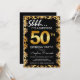 Stilvolle Black & Gold 50. Überraschung Geburtstag Einladung (Vorderseite/Rückseite Beispiel)
