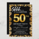 Stilvolle Black & Gold 50. Überraschung Geburtstag Einladung (Vorne/Hinten)