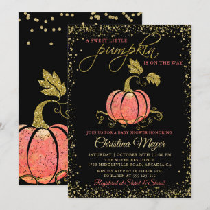 Stilvolle Black Gold Glitzer Pumpkin Baby Dusche Einladung
