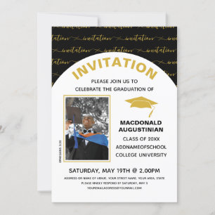 Stilvolle Black Gold Graduate Foto Einladung