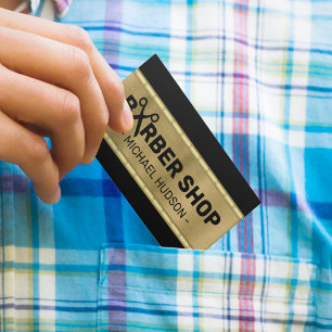 Stilvolle Black & Gold Masculine Barber Shop Visitenkarte