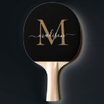 Stilvolle Black Gold Monogram Eleganter Skriptname Tischtennis Schläger<br><div class="desc">Moderne Black Gold Monogram Elegante Script Name Ping Pong Paddle Paddel</div>