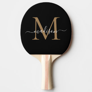 Stilvolle Black Gold Monogram Eleganter Skriptname Tischtennis Schläger