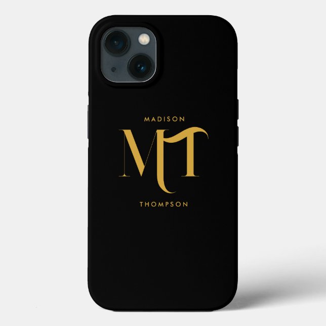 Stilvolle Black & Gold Monogram Initials Letters Case-Mate iPhone Hülle (Rückseite)