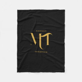 Stilvolle Black & Gold Monogram Initials Letters Fleecedecke