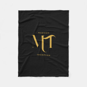 Stilvolle Black & Gold Monogram Initials Letters Fleecedecke