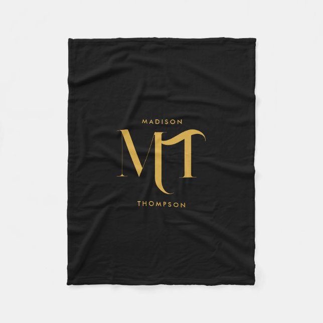 Stilvolle Black & Gold Monogram Initials Letters Fleecedecke (Vorderseite)
