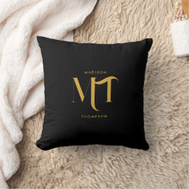 Stilvolle Black & Gold Monogram Initials Letters Kissen