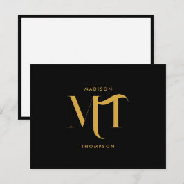 Stilvolle Black & Gold Monogram Initials Letters Mitteilungskarte