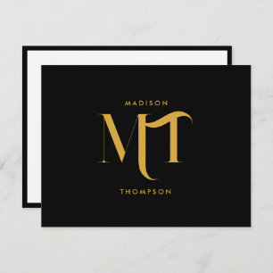 Stilvolle Black & Gold Monogram Initials Letters Mitteilungskarte