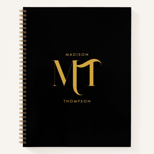 Stilvolle Black & Gold Monogram Initials Letters Notizbuch (Vorderseite)