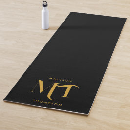 Stilvolle Black & Gold Monogram Initials Letters Yogamatte