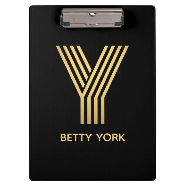 Stilvolle Black & Gold Monogram Klemmbrett (Vorderseite)