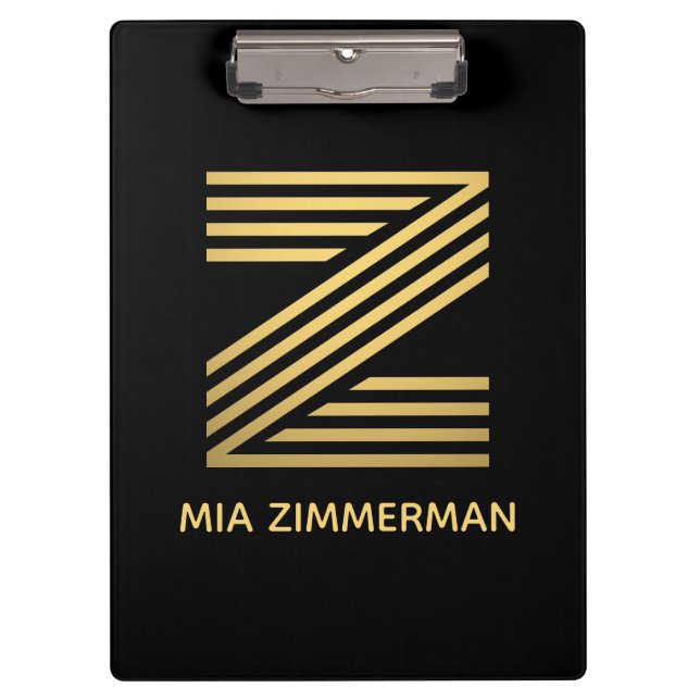 Stilvolle Black & Gold Monogram Klemmbrett (Vorderseite)