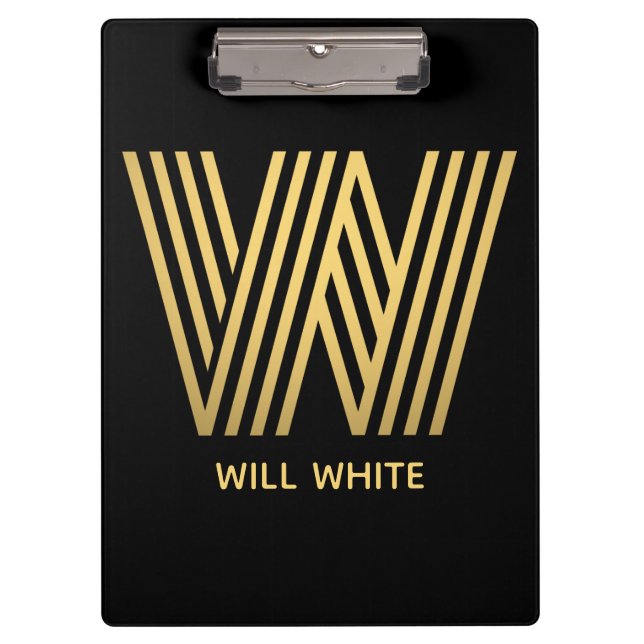 Stilvolle Black & Gold Monogram Klemmbrett (Vorderseite)
