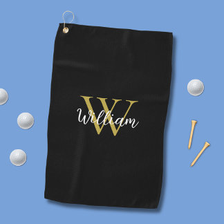 Stilvolle Black Gold Personalisiert Monogram Golfhandtuch