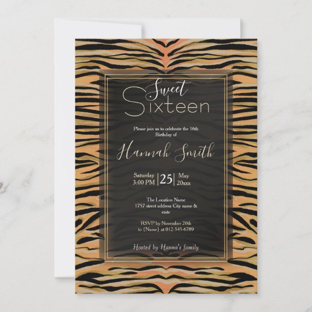 Stilvolle Black Gold Tiger Animal Print Einladung (Vorderseite)