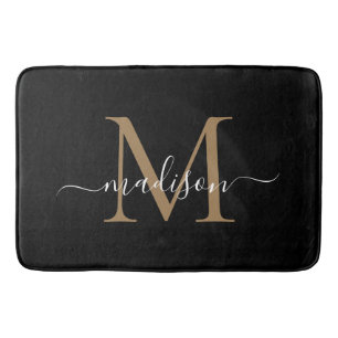 Stilvolle Black Gold White Monogram Feminine Scrip Badematte