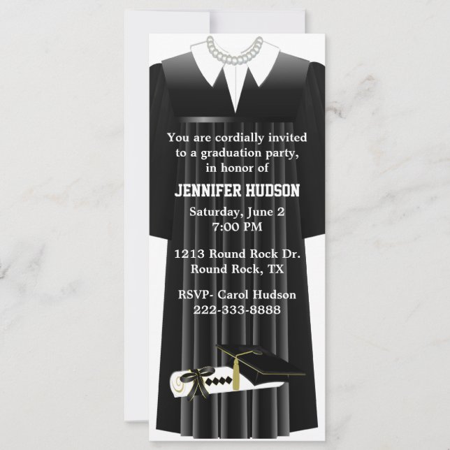 Stilvolle Black Gown Graduation Party Einladung (Vorderseite)