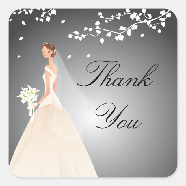 Stilvolle Black & Gray Bride Brautparty Square Quadratischer Aufkleber (Vorderseite)