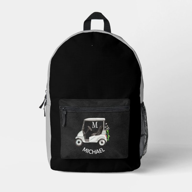 Stilvolle Black Gray Golf Design Monogram Name Bedruckter Rucksack (Vorderseite)