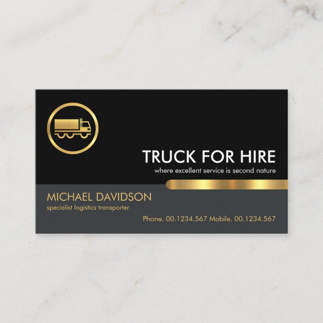 Stilvolle Black Gray Layer Gold Tab Truck Transpor Visitenkarte (Vorderseite)