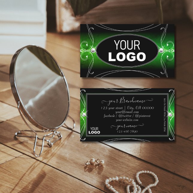Stilvolle Black Green Verziert Sparkle Jewels Logo Visitenkarte (Von Creator hochgeladen)