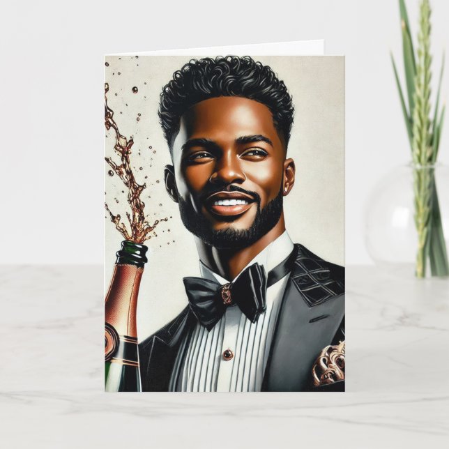 Stilvolle Black Man Champagne Luxury Birthday Card Karte (Vorderseite)