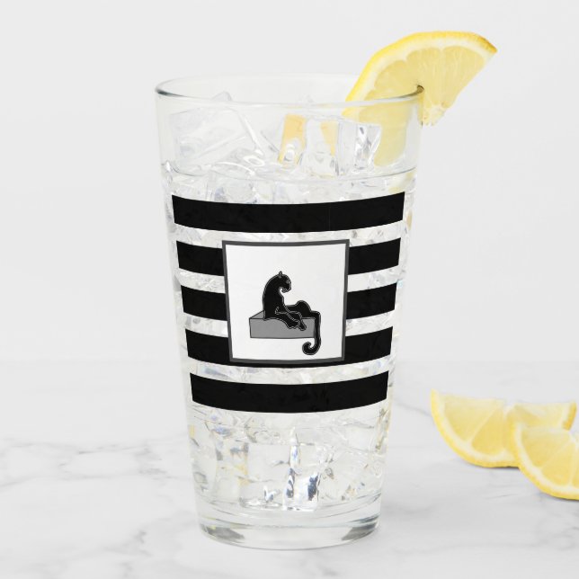 Stilvolle Black Panther Cat White Moderne Glas (Rückseite Ice)